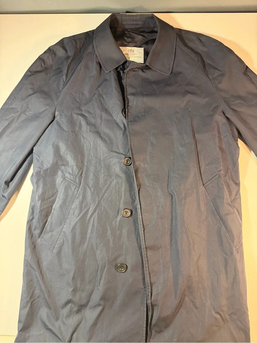 Vintage Aquascutum Aqua 5 Raincoat Dark Navy Mac Trench Coat England 42 L